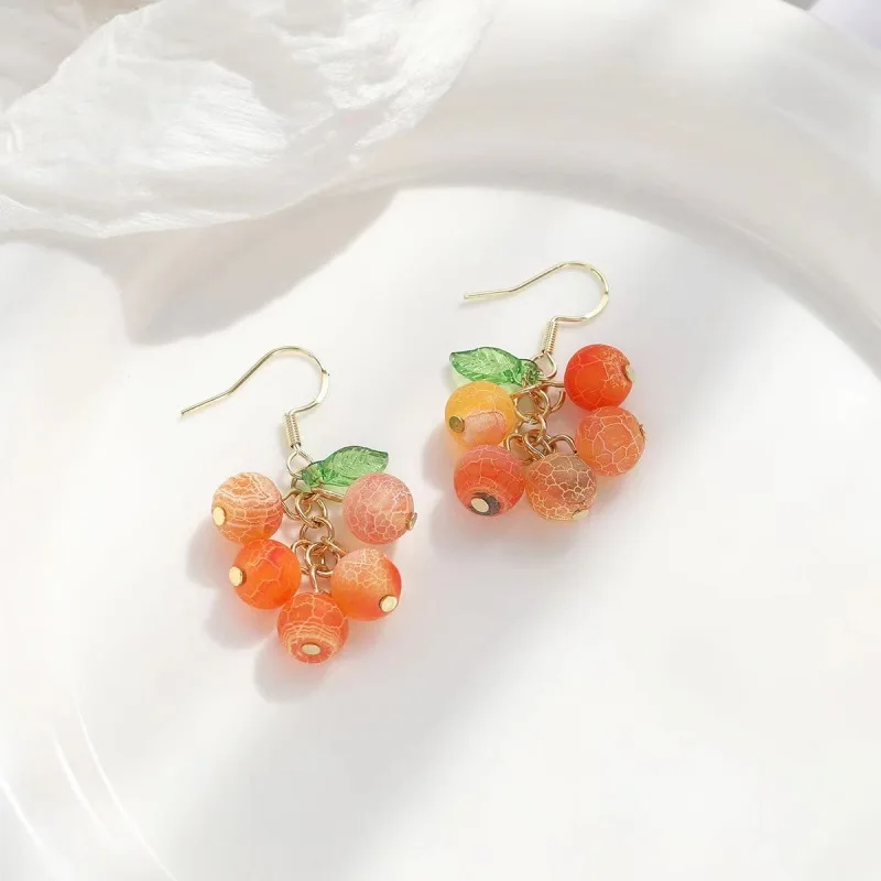 

New Fashion Orange Grape Drop Earrings for Women Sweet Geometric Earhook Fruit Resin Earrings Jewelry Gift