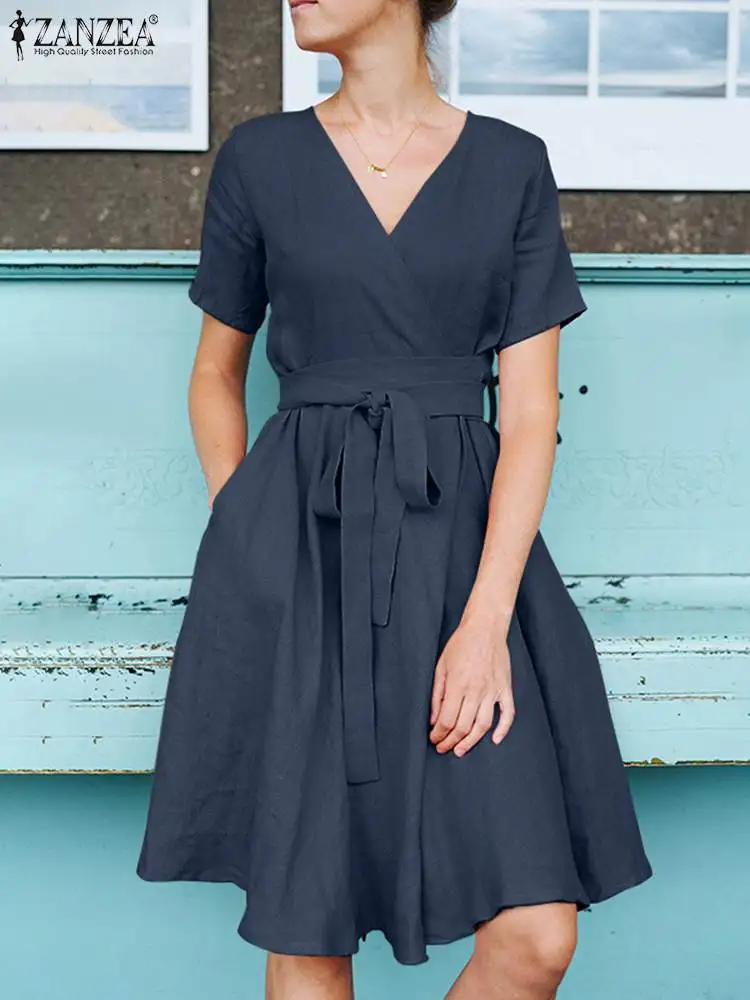 ZANZEA Fashion V Neck Short Sleeve Solid Bow Tie Dress Elegant Women Summer Casual OL Work Party Sundress Knee-length Vestidos
ZANZEA Fashion V Neck Short Sleeve Solid Bow Tie Dress Elegant Women Summer Casual OL Work Party Sundress Knee-length Vestidos