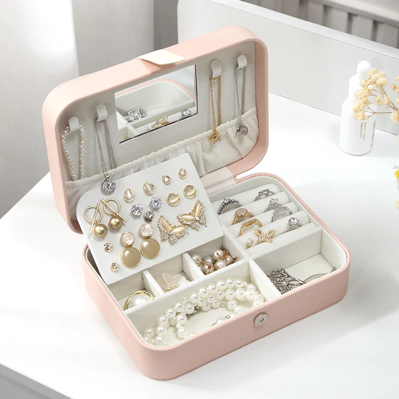 

Casegrace Travel Jewelry Box Double-Layer Organizer for Jewelry Earrings Ring Necklace Portable PU Leather Jewelry Organizer Box