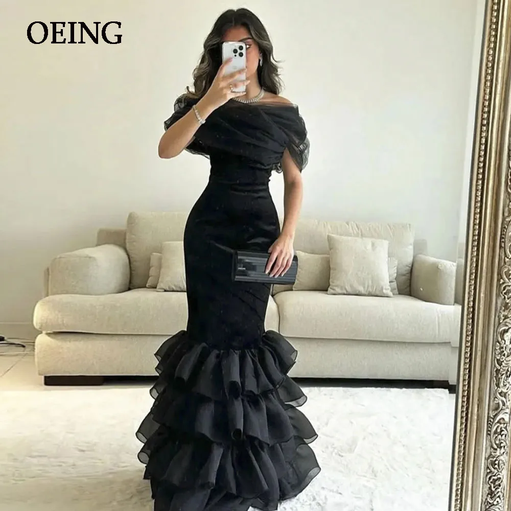 OEING Black Off The Shoulder Tulle Evening Dress Tiered Ruffles Pleated Prom Gown Floor Length Women Dresses For Formal Occasion
OEING Black Off The Shoulder Tulle Evening Dress Tiered Ruffles Pleated Prom Gown Floor Length Women Dresses For Formal Occasion