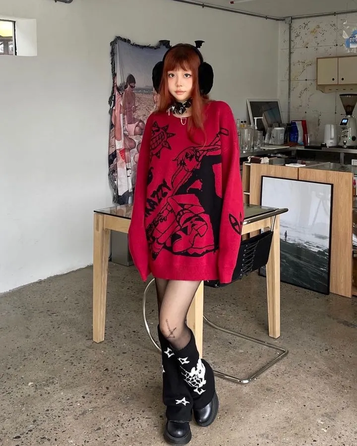 Y2k Men's Autumn/Winter long sleeve Streetwear pullover Outwear a stylish black sweater with Fashion Women 2023 Cute Red
Y2k Men's Autumn/Winter long sleeve Streetwear pullover Outwear a stylish black sweater with Fashion Women 2023 Cute Red