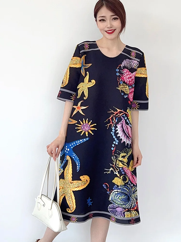 Miyake Fashion High End Elegant Comfortable Loose Fit Print Dress New Summer Round Neck Fold
Miyake Fashion High End Elegant Comfortable Loose Fit Print Dress New Summer Round Neck Fold