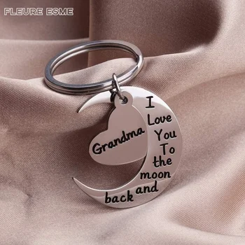 Grandma Grandmother Keychain Gift From Granddaughter Grandson Grandchild I Love You To The Moon and Back Wedding Gifts Keyring