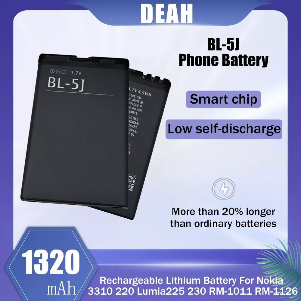 

NEW2023 1320mAh BL-5J BL 5J BL5J Replacement Phone Battery For Nokia 520 525 530 5228 5230 5233 5235 5236 5800 5900 302 3020 Xpr