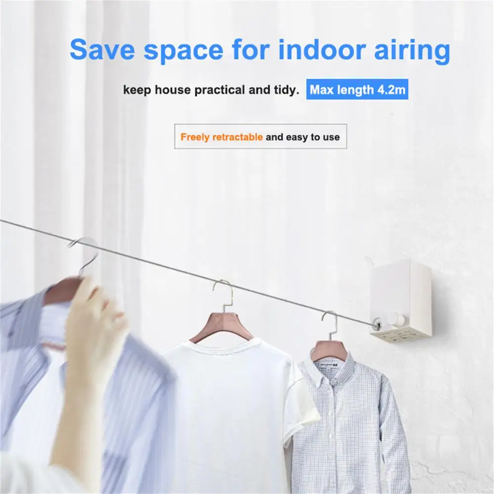 4.2MStainless Steel Indoor Outdoor Retractable Laundry Clothesline Wall Hanging Stretch Washing Clothes Invisible Shrinking Line
4.2MStainless Steel Indoor Outdoor Retractable Laundry Clothesline Wall Hanging Stretch Washing Clothes Invisible Shrinking Line