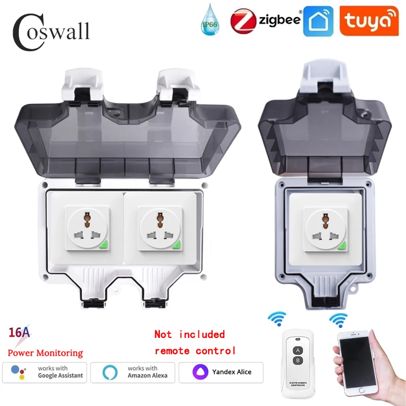 

Coswall IP66 Waterproof Universal 3 Hole Socket Tuya WIFI/ Zigbee Timer Switch Programmable With Power Monitoring Function White