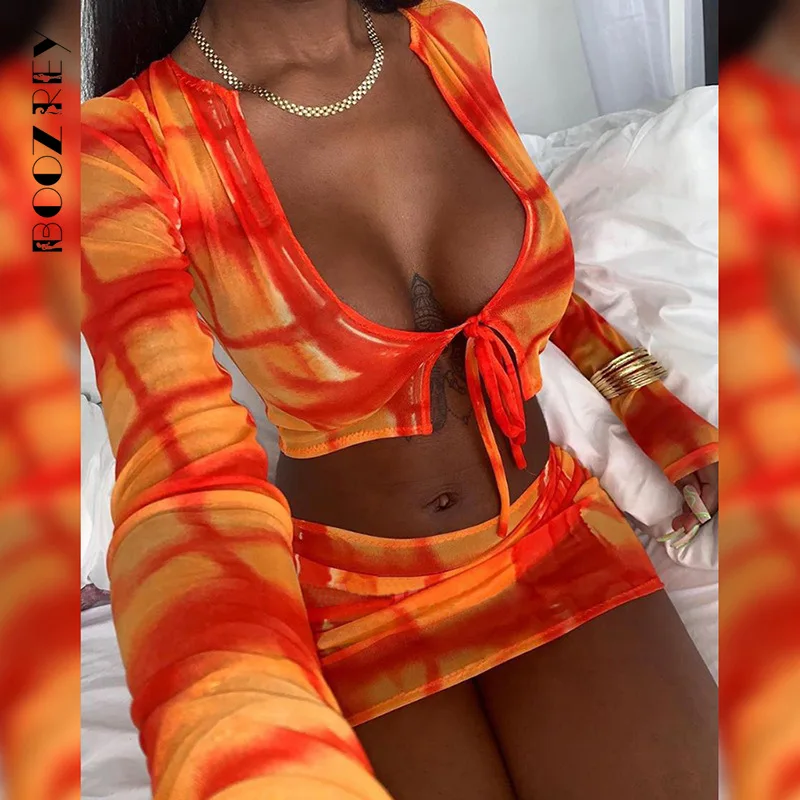 BoozRey Printed Long Sleeve Tie Front Top and Skirt Mesh Sexy Two Piece Set Summer Bandage Mini Skirts Party Club Matching Set
BoozRey Printed Long Sleeve Tie Front Top and Skirt Mesh Sexy Two Piece Set Summer Bandage Mini Skirts Party Club Matching Set