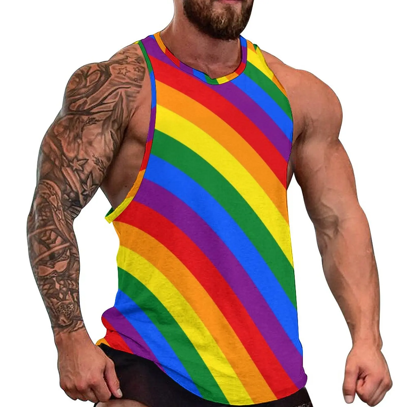 

LGBT Rainbow Tank Top Male Gay Pride Flag Cool Tops Summer Gym Pattern Sleeveless Vests 3XL 4XL 5XL