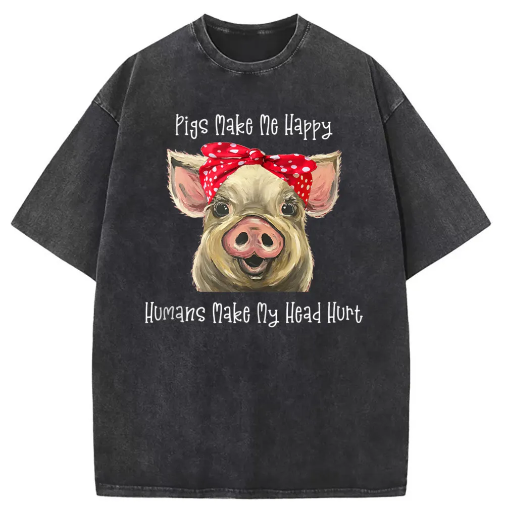 

Pigs Make Me Happy Humans Make My Head Hurt Man Funny T-shirts Chinese Style Summer Autumn Men Tshirts Long Sleeve Sweatshirts