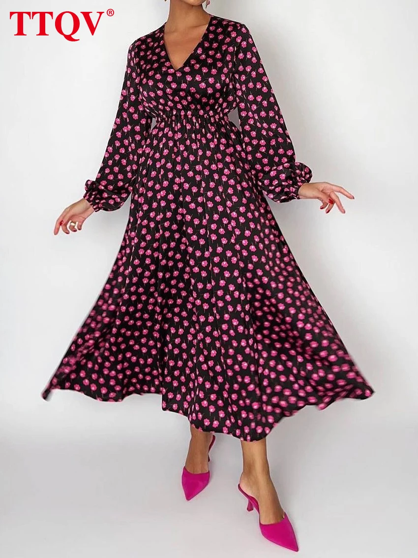 TTQV Casual Black Floral Print Womens Dresses Elegant V-Neck Long Sleeve Dresses Fashion High Waist Loose Midi Dress Streetwear 
TTQV Casual Black Floral Print Womens Dresses Elegant V-Neck Long Sleeve Dresses Fashion High Waist Loose Midi Dress Streetwear
