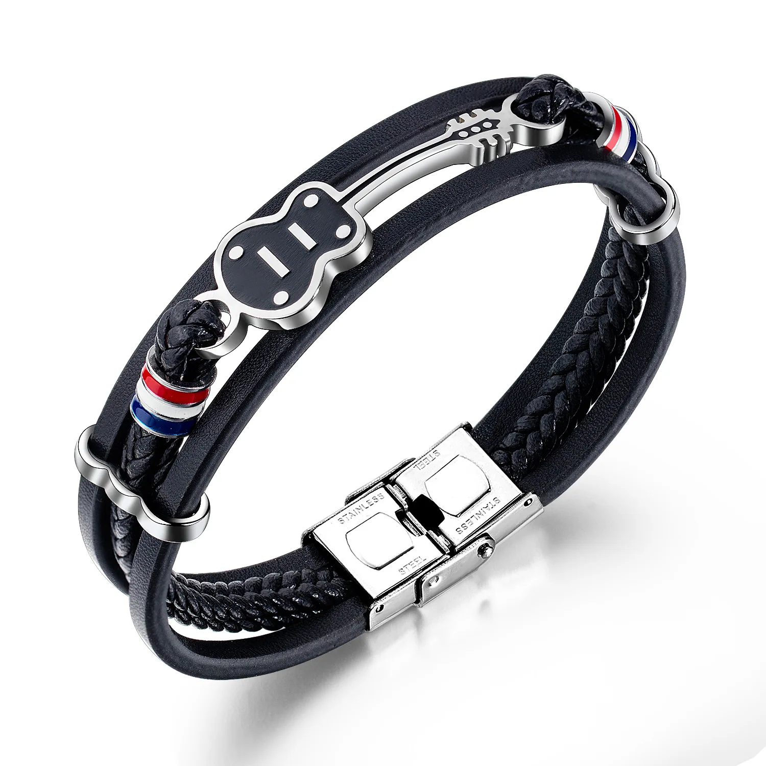 Titanium Steel Men's Leather Bracelet Hip Hop Punk Guitar Bracelet Multi-layer Woven Leather Bracelet
Titanium Steel Men's Leather Bracelet Hip Hop Punk Guitar Bracelet Multi-layer Woven Leather Bracelet