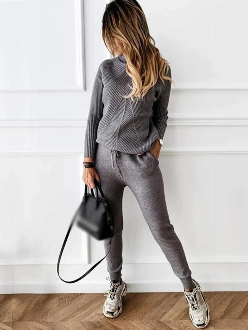 Knitting Two 2 Piece Sets Womens Outfits Autumn Clothing Set Turtleneck Sweater Top and Pants Suit Vintage Knitted Tracksuit Set
Knitting Two 2 Piece Sets Womens Outfits Autumn Clothing Set Turtleneck Sweater Top and Pants Suit Vintage Knitted Tracksuit Set