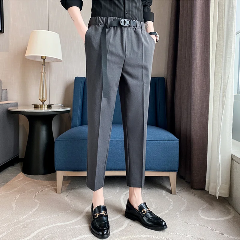 Summer Men Pleated Pants Fashion Belt Decoration Ankle Length Casual Pants Men Slim Fit Social Business Trousers Streetwear
Summer Men Pleated Pants Fashion Belt Decoration Ankle Length Casual Pants Men Slim Fit Social Business Trousers Streetwear