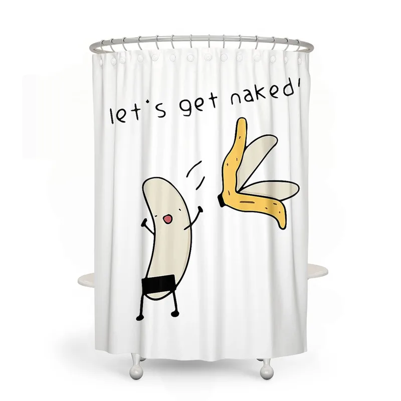 

Aertemisi Let's Get Naked Funny Banana Undressing Shower Curtain Set with Grommets and Hooks for Bathroom Decor