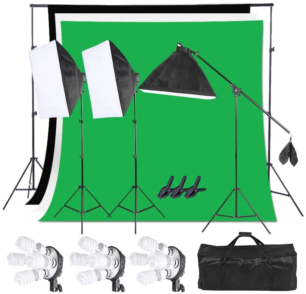 Photography Studio Softbox Lighting Kit with 6.5ftx10ft(2X3Meters) Background Support System Including
Photography Studio Softbox Lighting Kit with 6.5ftx10ft(2X3Meters) Background Support System Including