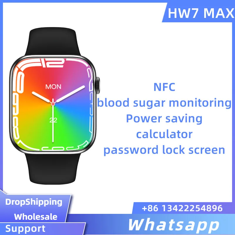 HW7 Max NFC Series 7 Smart Watch Wireless Charging 1.99 Inch Blood Glucose Monitor Password Lock Screen Power Saving Smart Watch
HW7 Max NFC Series 7 Smart Watch Wireless Charging 1.99 Inch Blood Glucose Monitor Password Lock Screen Power Saving Smart Watch