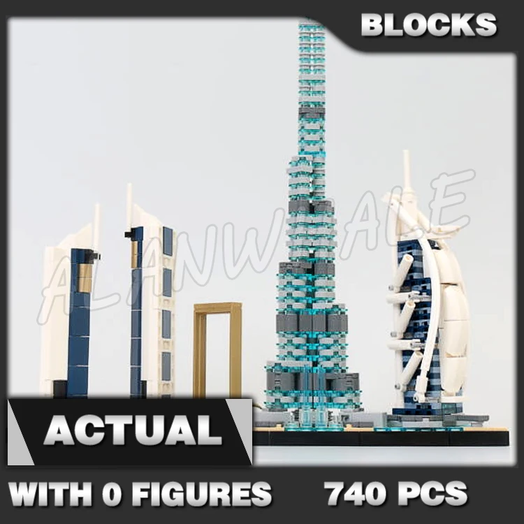 

740pcs Architecture Skyline Dubai Jumeirah Emirates Towers Hotel Fountain Frame 20019 Building Block Toys Compatible With Model