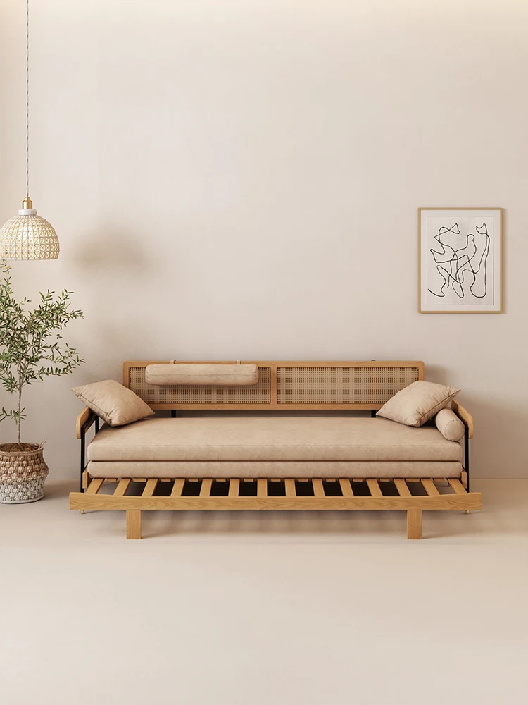 Solid wood sofa bed folding dual purpose, simple modern living room function sofa, white wax wood
Solid wood sofa bed folding dual purpose, simple modern living room function sofa, white wax wood