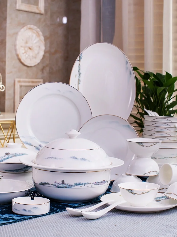 Bone China Tableware Suit West Lake Chinese Plate Jingdezhen Ceramics High-End Edge-Inlaid Bowl Dish Light Luxury Home
Bone China Tableware Suit West Lake Chinese Plate Jingdezhen Ceramics High-End Edge-Inlaid Bowl Dish Light Luxury Home