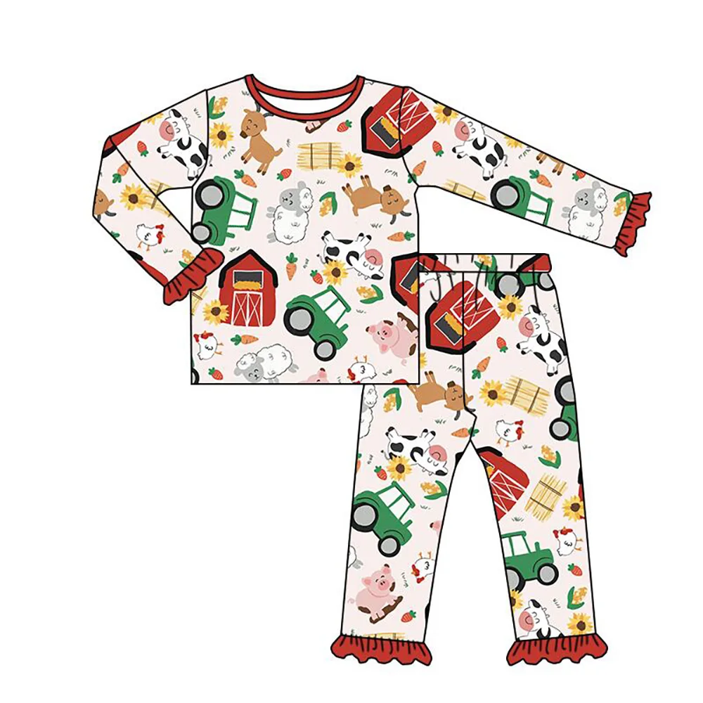 Оптовая продажа, детские летние комплекты одежды для маленьких девочек, детские пижамные комплекты из 2 предметов, рубашка с длинным рукавом и оборками из коровьей фермы
Оптовая продажа, детские летние комплекты одежды для маленьких девочек, детские пижамные комплекты из 2 предметов, рубашка с длинным рукавом и оборками из коровьей фермы