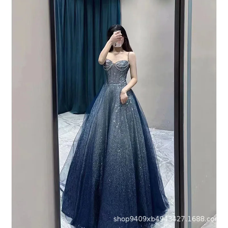 Navy Blue Sequin Celebrity Dresses Sleeveless Spaghetti Strap Princess Style Women Formal Cocktail Glitter Party New Prom Gowns
Navy Blue Sequin Celebrity Dresses Sleeveless Spaghetti Strap Princess Style Women Formal Cocktail Glitter Party New Prom Gowns