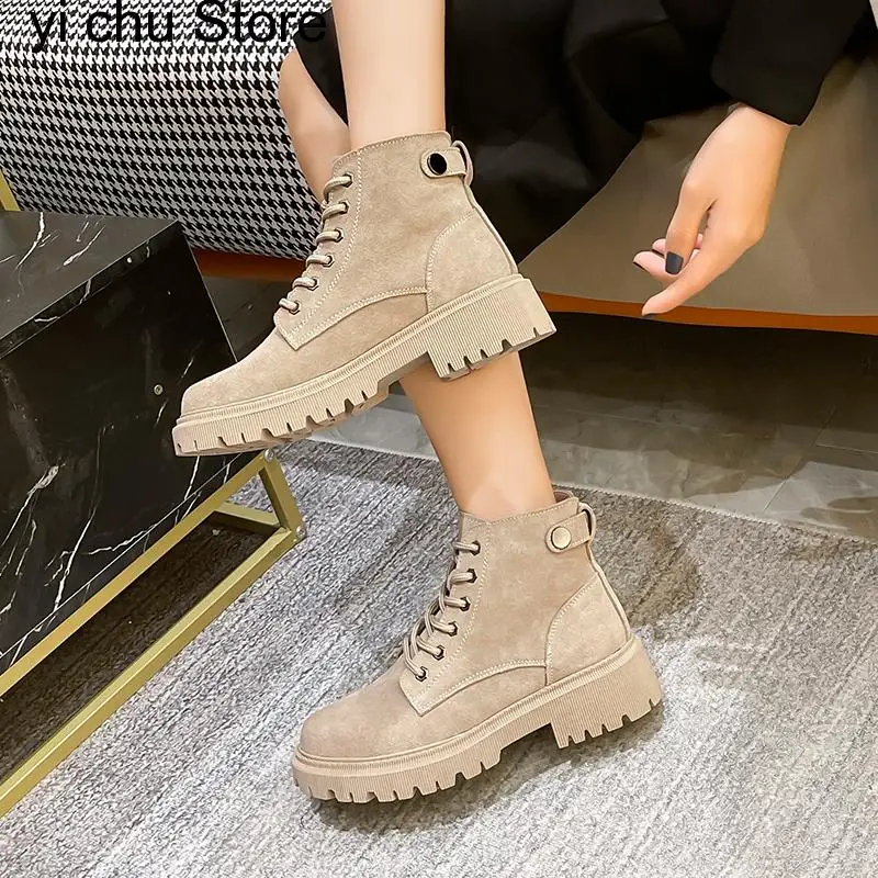 

Новые женские замшевые кожаные ботинки, мотоциклетные ботинки, женская осенне-зимняя обувь в стиле панк, женские зимние ботинки