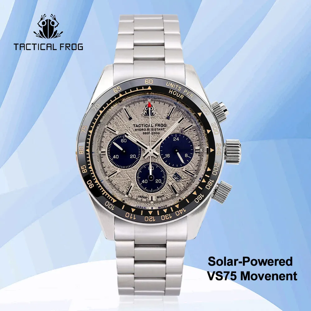 Tactical Frog VS75A Solar Quartz Watch For Men 41mm Panda Chronograph Sapphire 200 Meters Water Resistant C3 Luminous Stainless
Tactical Frog VS75A Solar Quartz Watch For Men 41mm Panda Chronograph Sapphire 200 Meters Water Resistant C3 Luminous Stainless