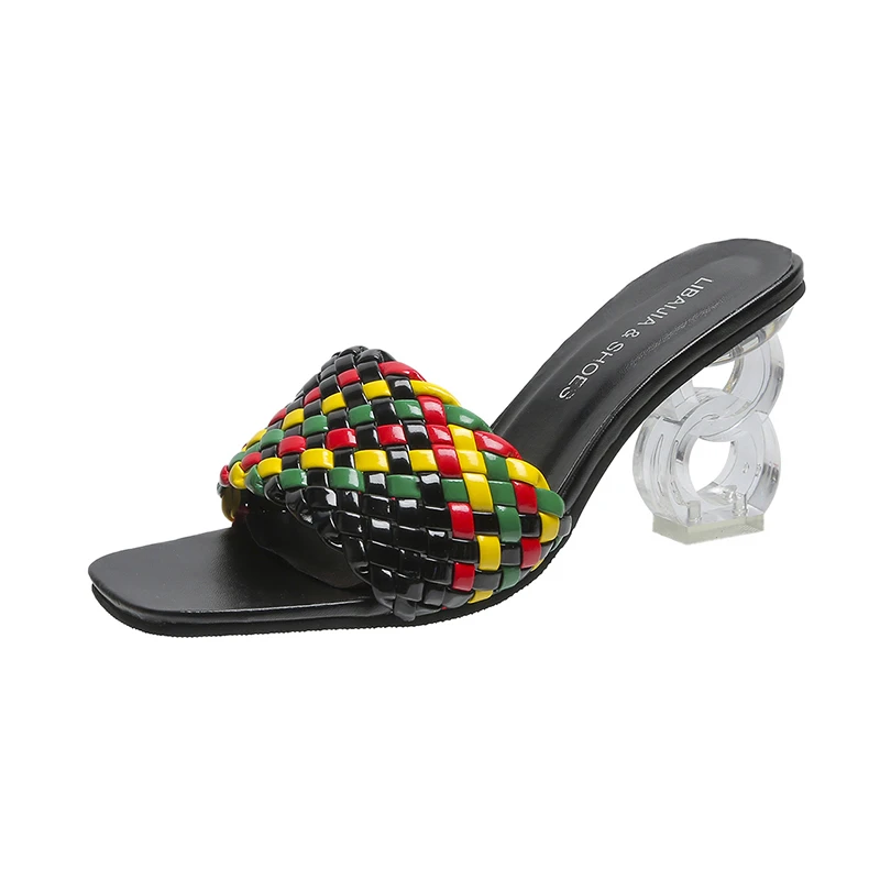 Women's Open Square Toe Slippers Colorful Weaved Design Comfy Faddish Elegant 2022 Summer Transparent Strange High Heel Slippers
Women's Open Square Toe Slippers Colorful Weaved Design Comfy Faddish Elegant 2022 Summer Transparent Strange High Heel Slippers