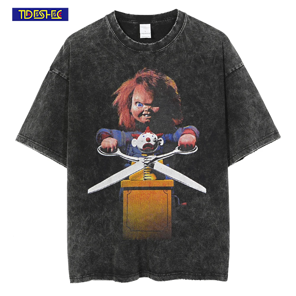 Hip Hop Men Washed T Shirt Oversized Printed Horror Doll Graphic Tshirt Vintage Short Sleeve Men Streetwear Ripped Punk Top Tees
Hip Hop Men Washed T Shirt Oversized Printed Horror Doll Graphic Tshirt Vintage Short Sleeve Men Streetwear Ripped Punk Top Tees