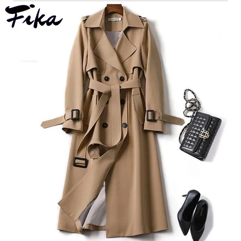 

Fashion New Double-Breasted Women Trench Coat Long Belted Slim Lady Vintage Duster Coat Cloak Female Outerwear Autumn Clothes