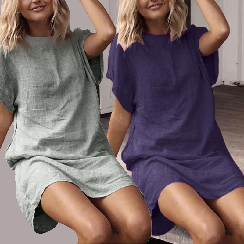 S-5XL 9Colors Loose O-neck Short Dress Plus Size Causal Woman Summer Linen Blending Party Beach Club Travel Shopping Wear
S-5XL 9Colors Loose O-neck Short Dress Plus Size Causal Woman Summer Linen Blending Party Beach Club Travel Shopping Wear
