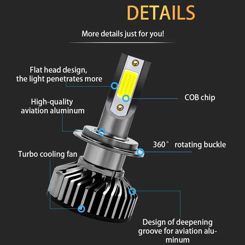 

High Performance F2 Car LED Headlights 6500K H4 H7 LED 9012 9005 9006 H1 H3 H11 COB Chips 30W LED Headlight Bulbs