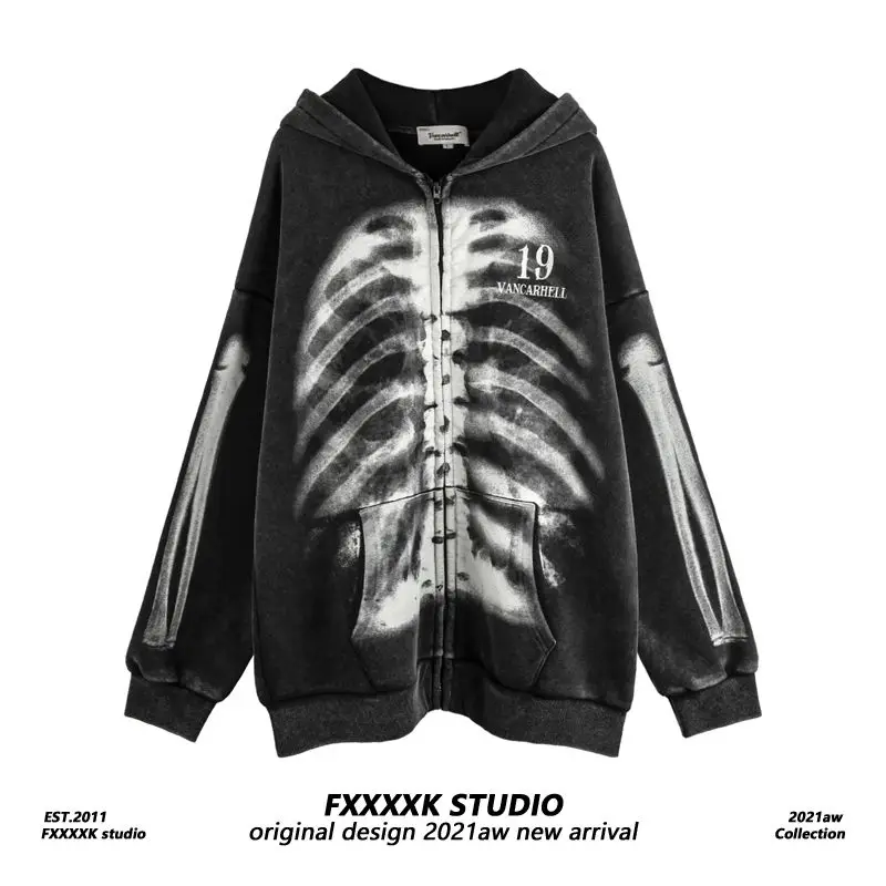 Hip Hop Fun Bones Print Zip Up Hoodie Men Distressed Black Oversized Cardigan Harajuku Casual Sweatshirt Winter Clothes Y2K Tops
Hip Hop Fun Bones Print Zip Up Hoodie Men Distressed Black Oversized Cardigan Harajuku Casual Sweatshirt Winter Clothes Y2K Tops