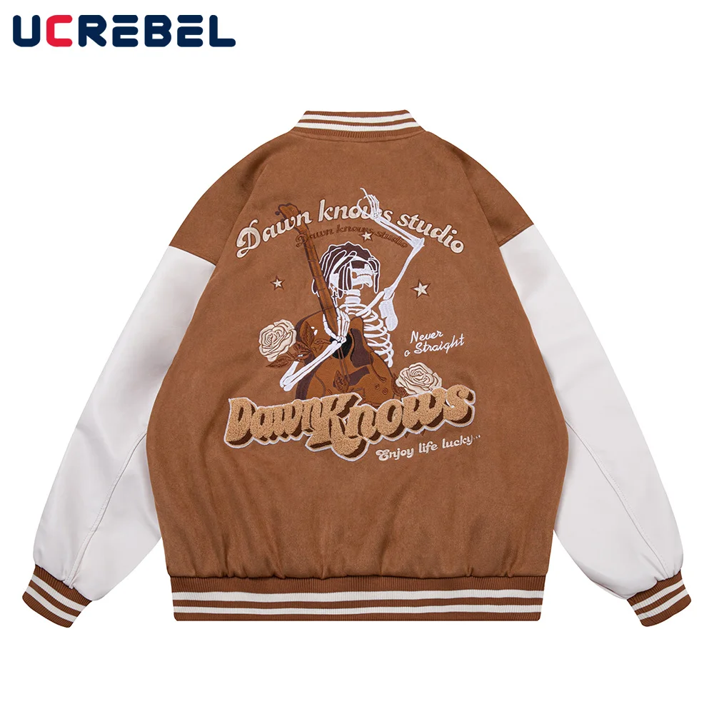 Rose Embroidery Retro Baseball Uniform Mens Casual PU Sleeve Jacket Outerwear Autumn Winter Streetwear Skeleton Stadium Jacket
Rose Embroidery Retro Baseball Uniform Mens Casual PU Sleeve Jacket Outerwear Autumn Winter Streetwear Skeleton Stadium Jacket