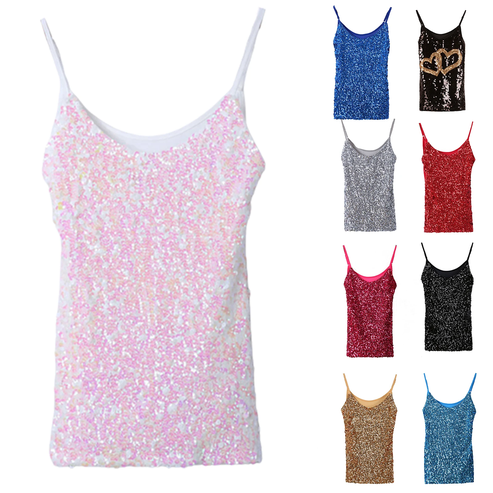 Fashionable Women Sequin Camisole Sleeveless Low Cut Round Neck Tight Tops for Summer Spring Women Clothing
Fashionable Women Sequin Camisole Sleeveless Low Cut Round Neck Tight Tops for Summer Spring Women Clothing