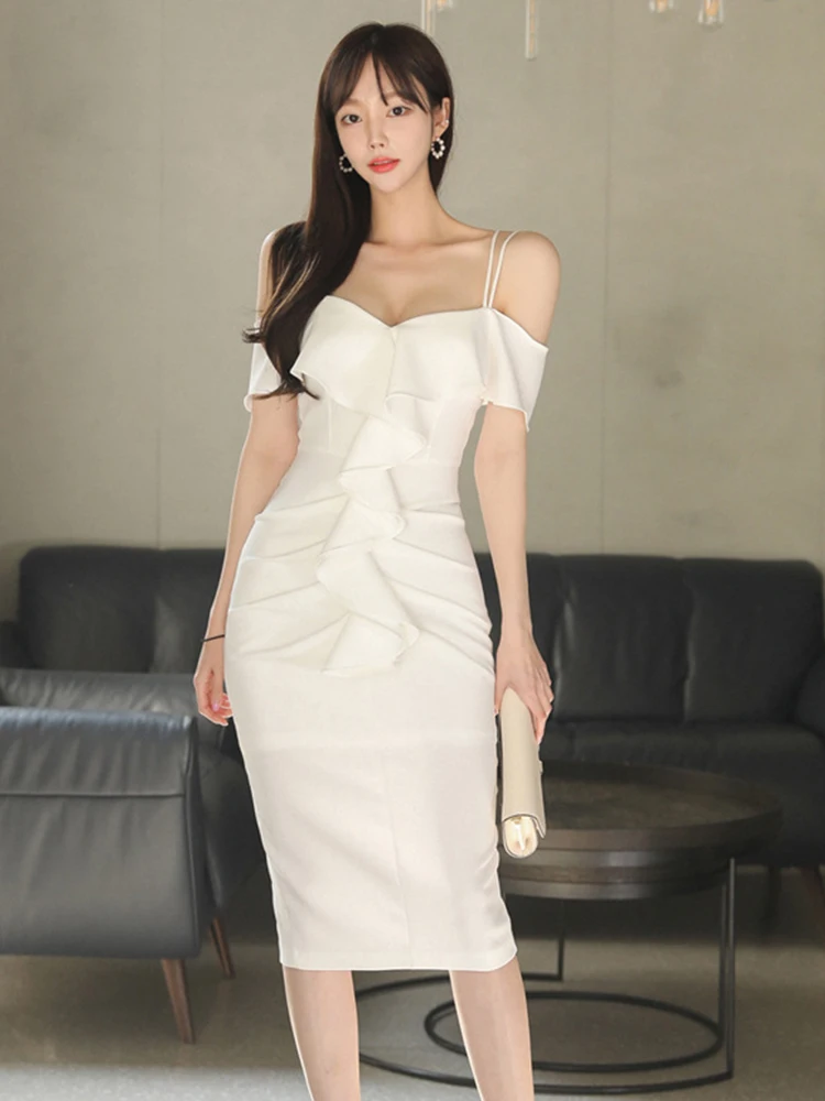 New Korean Elegant Women Evening Dress Lady Ruffle Sexy Off Shoulder Low Cut Slim Midi Party Club Beach Robe Femme Mujer Vestido
New Korean Elegant Women Evening Dress Lady Ruffle Sexy Off Shoulder Low Cut Slim Midi Party Club Beach Robe Femme Mujer Vestido