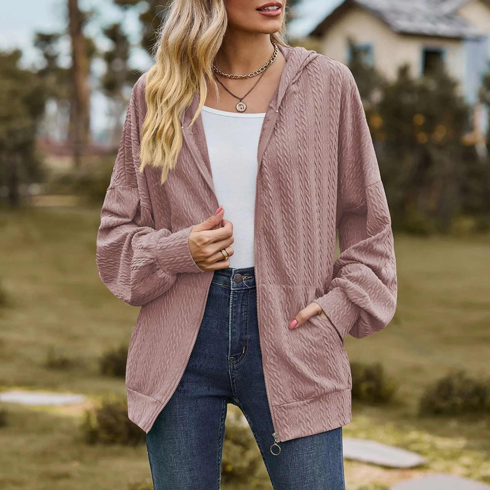 Women's Autumn And Winter Fashion Knitted Sweatshirt Jacket Casual Solid Colours Jacket Loose V Neck Zipped Hooded Sweatshirt
Women's Autumn And Winter Fashion Knitted Sweatshirt Jacket Casual Solid Colours Jacket Loose V Neck Zipped Hooded Sweatshirt