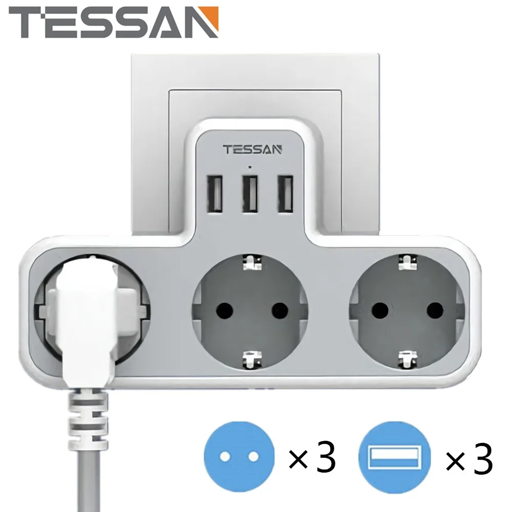 Сетевой удлинитель TESSAN с 3 розетками переменного тока и 3 USB-портами для зарядки, 6 в 1 
Сетевой удлинитель TESSAN с 3 розетками переменного тока и 3 USB-портами для зарядки, 6 в 1