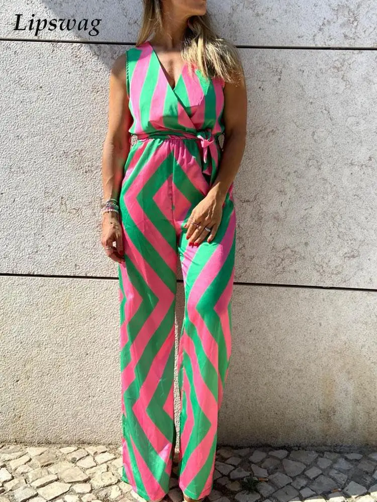 Vintage Striped Print Sleeveless Jumpsuit Women Summer Elegant Wrap V Neck Playsuits Office Ladies Commuter Romper Overalls Chic
Vintage Striped Print Sleeveless Jumpsuit Women Summer Elegant Wrap V Neck Playsuits Office Ladies Commuter Romper Overalls Chic