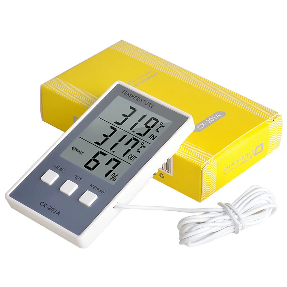 CX-201A Digital LCD Thermometer Hygrometer Indoor Outdoor Temperature Humidity Meter C/F Display Sensor Probe Weather Station
CX-201A Digital LCD Thermometer Hygrometer Indoor Outdoor Temperature Humidity Meter C/F Display Sensor Probe Weather Station