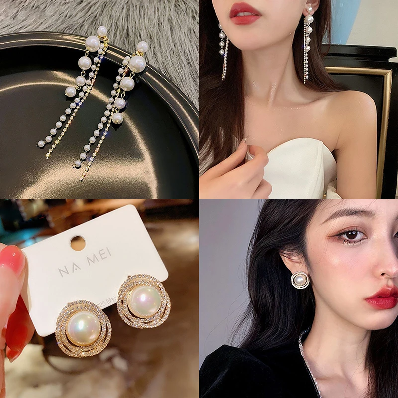 New Fashion Korean Oversized White Pearl Drop Earrings for Women Bohemian Golden Round Zircon Wedding Earrings Jewelry Gift
New Fashion Korean Oversized White Pearl Drop Earrings for Women Bohemian Golden Round Zircon Wedding Earrings Jewelry Gift