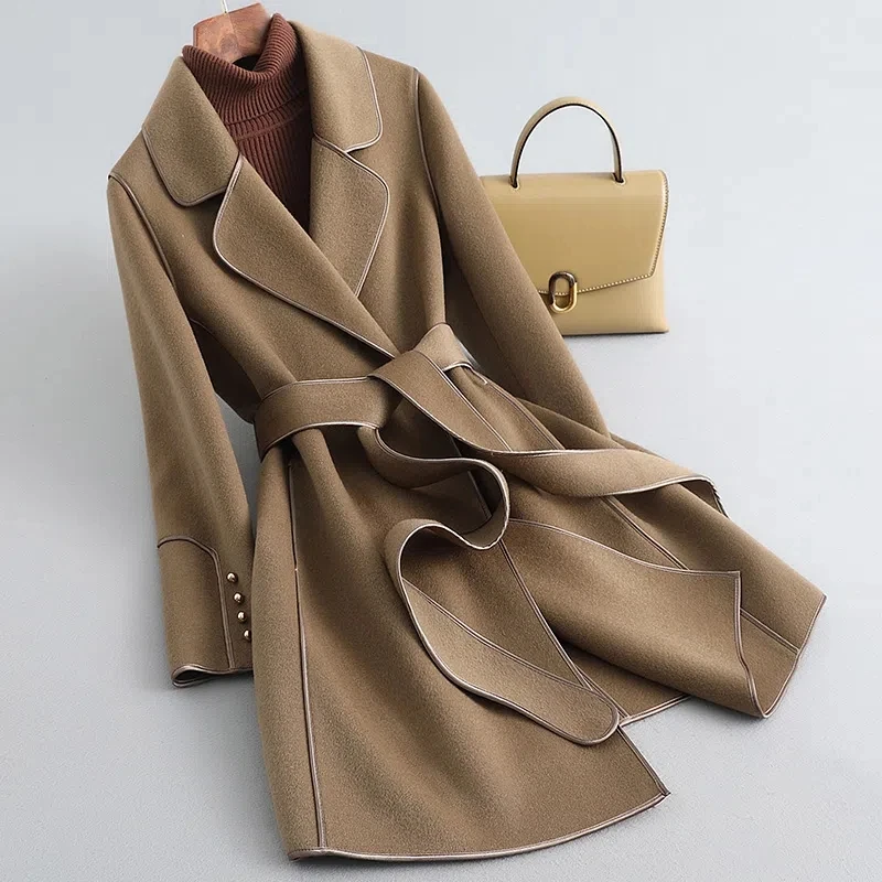 2023 New Wool Coat Female Winter Fall Double-Sided Cashmere Long Coat Black khaki Belt Outerwear Thick Warm Women Coat Clothes
2023 New Wool Coat Female Winter Fall Double-Sided Cashmere Long Coat Black khaki Belt Outerwear Thick Warm Women Coat Clothes