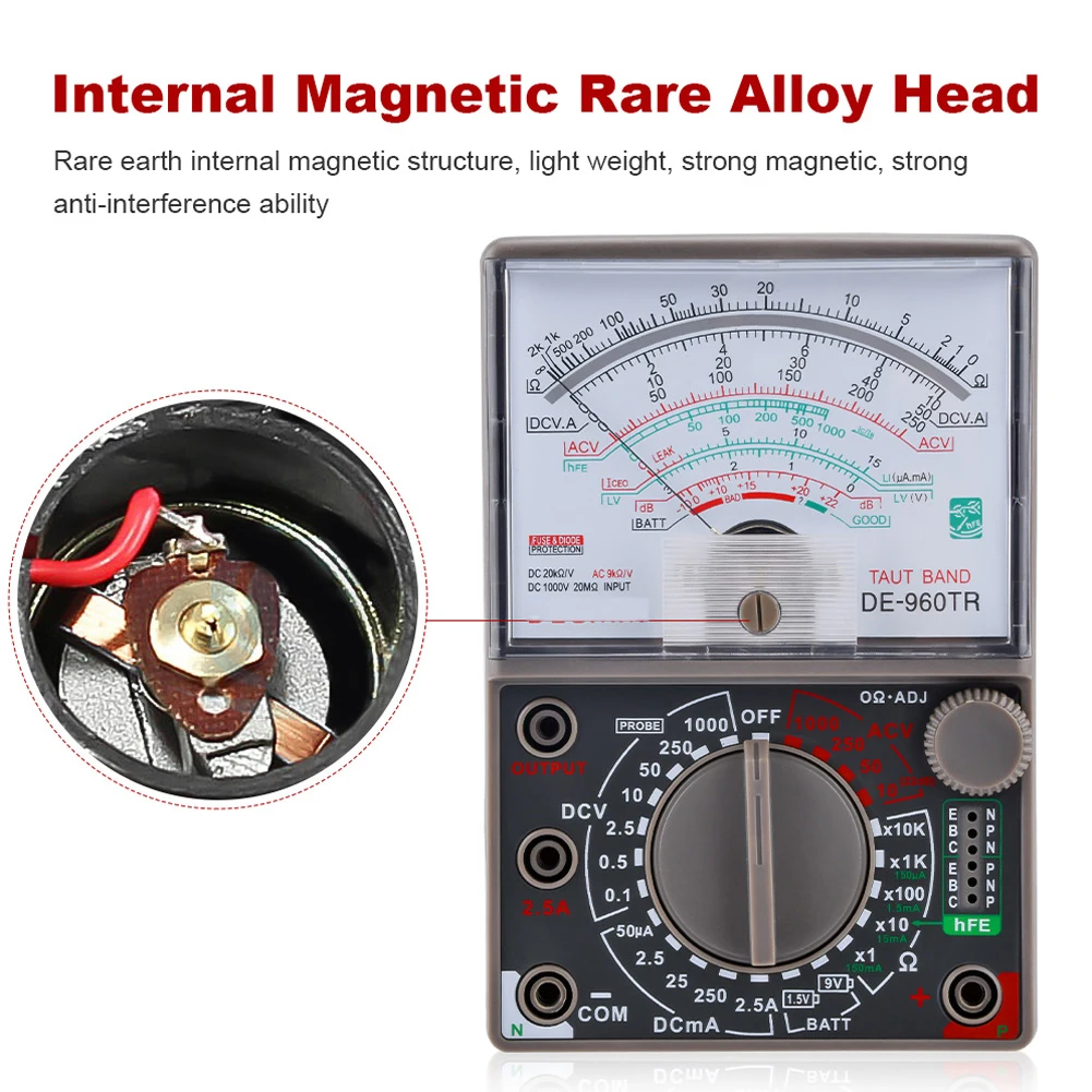 Multimeter Voltmeter Tester DE-960TR Range AC DC Pointer Type Analog Meter Portable Electric Voltmeter Ammeter
Multimeter Voltmeter Tester DE-960TR Range AC DC Pointer Type Analog Meter Portable Electric Voltmeter Ammeter