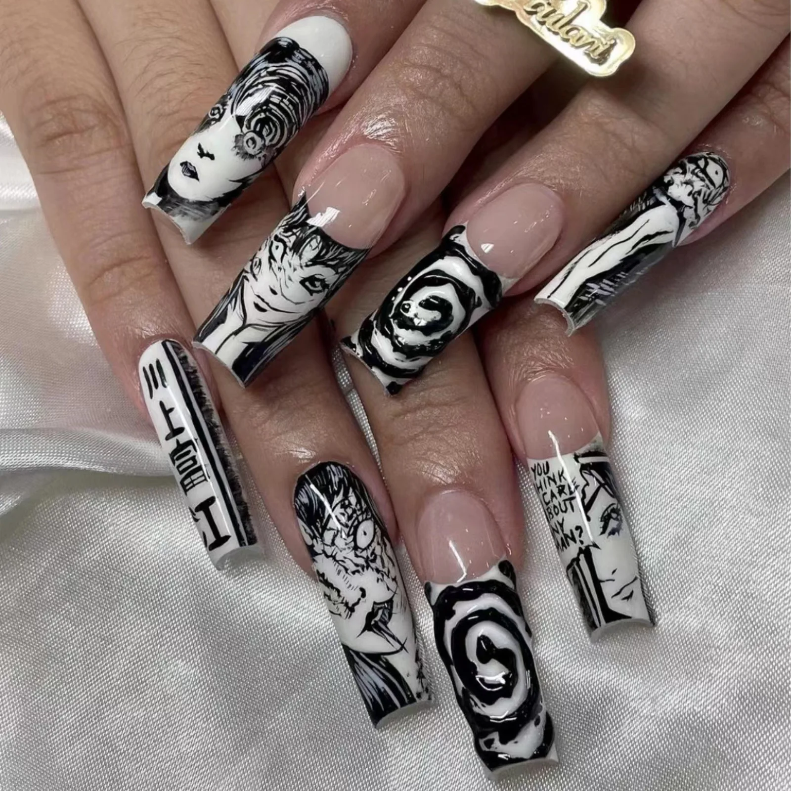 24Pcs Long Square Fake Nails Japanese Style Black White Secondary Cartoon Spiritual Thriller Halloween Press on Nails
24Pcs Long Square Fake Nails Japanese Style Black White Secondary Cartoon Spiritual Thriller Halloween Press on Nails