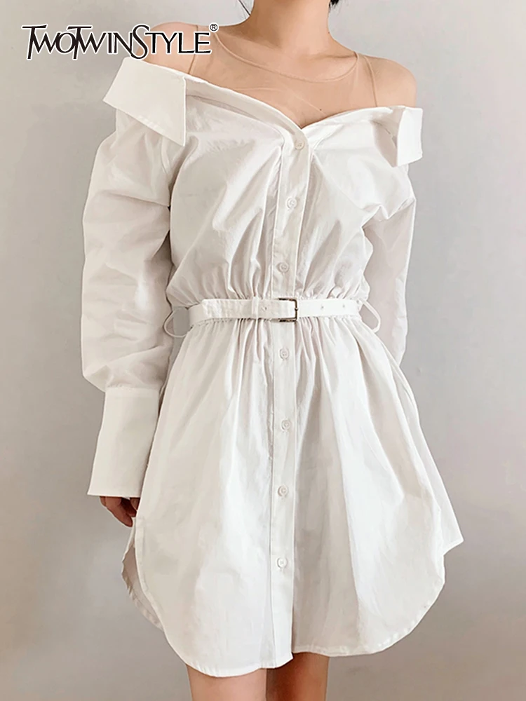 TWOTWINSTYLE Casual Mini Dress For Women Slash Neck Long Sleeve High Waist Solid Minimalist Summer Dresses Female Fashion New
TWOTWINSTYLE Casual Mini Dress For Women Slash Neck Long Sleeve High Waist Solid Minimalist Summer Dresses Female Fashion New