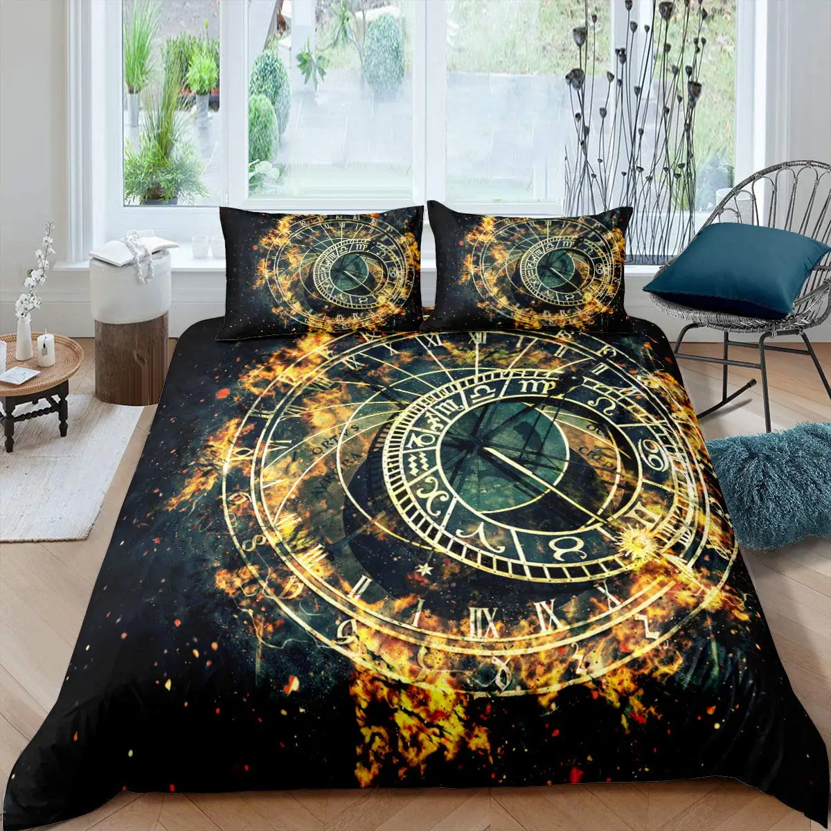 

Comforter Cover Zodiac Signs Starry Sky Animal Queen Size Quilt Cover for Boy Men Constellation Duvet Cover Set Golden Pattern