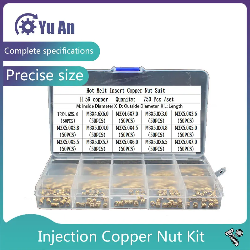 Female Thread Knurled Threaded Embedment Hot Melt Insert Brass Nuts Assortment Kit for 3D Printing Injection Molding
Female Thread Knurled Threaded Embedment Hot Melt Insert Brass Nuts Assortment Kit for 3D Printing Injection Molding