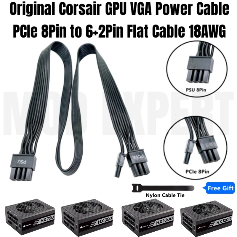 Corsair Original HX750 HX850 HX1000 HX1200 Platinum PCIe 8Pin to 8Pin Single 6+2Pin VGA GPU Modular Power Cable 650mm 18AWG New
Corsair Original HX750 HX850 HX1000 HX1200 Platinum PCIe 8Pin to 8Pin Single 6+2Pin VGA GPU Modular Power Cable 650mm 18AWG New