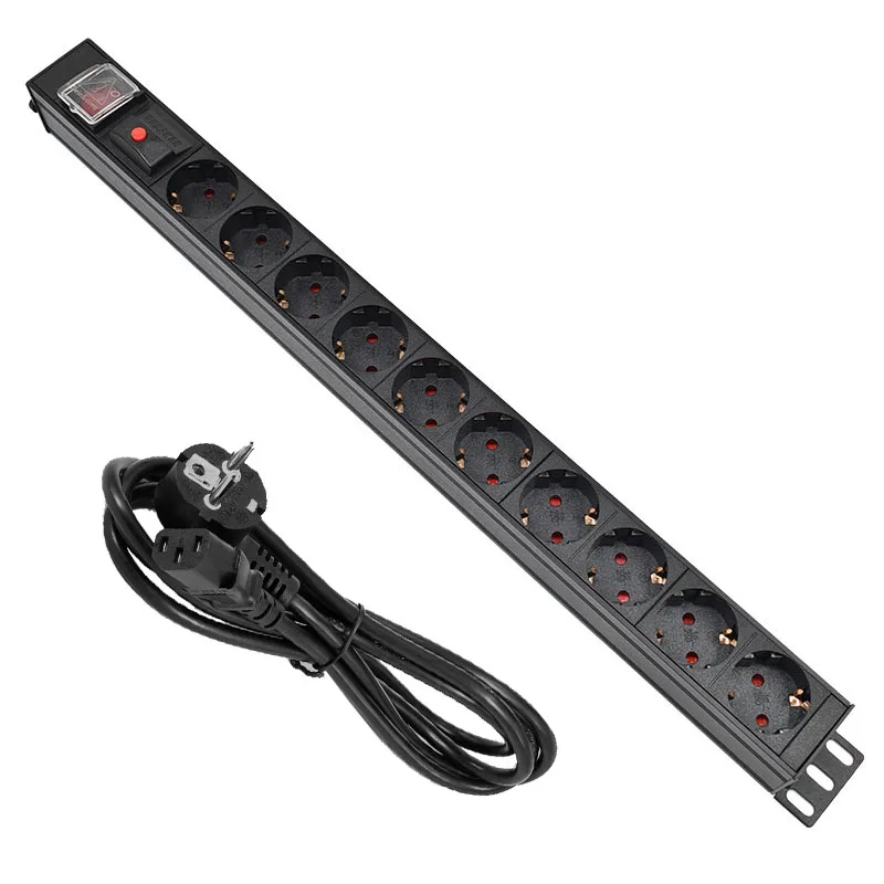 

PDU Power Strip Distribution Cabinet 10 Way AC German Socket Break Switch Aluminum alloy shell C14 Interface Overload protection