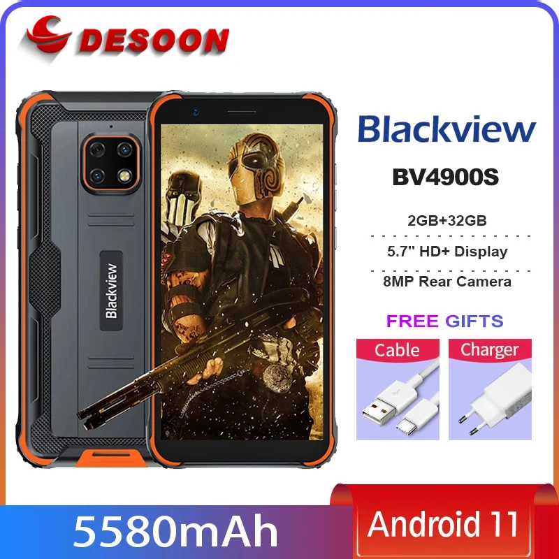 

Blackview BV4900S 5580mAh IP68 Waterproof Rugged Smartphone 2GB+32GB Octa Core 8MP 5.7" HD+ Display Android 11 4G Mobile Phone